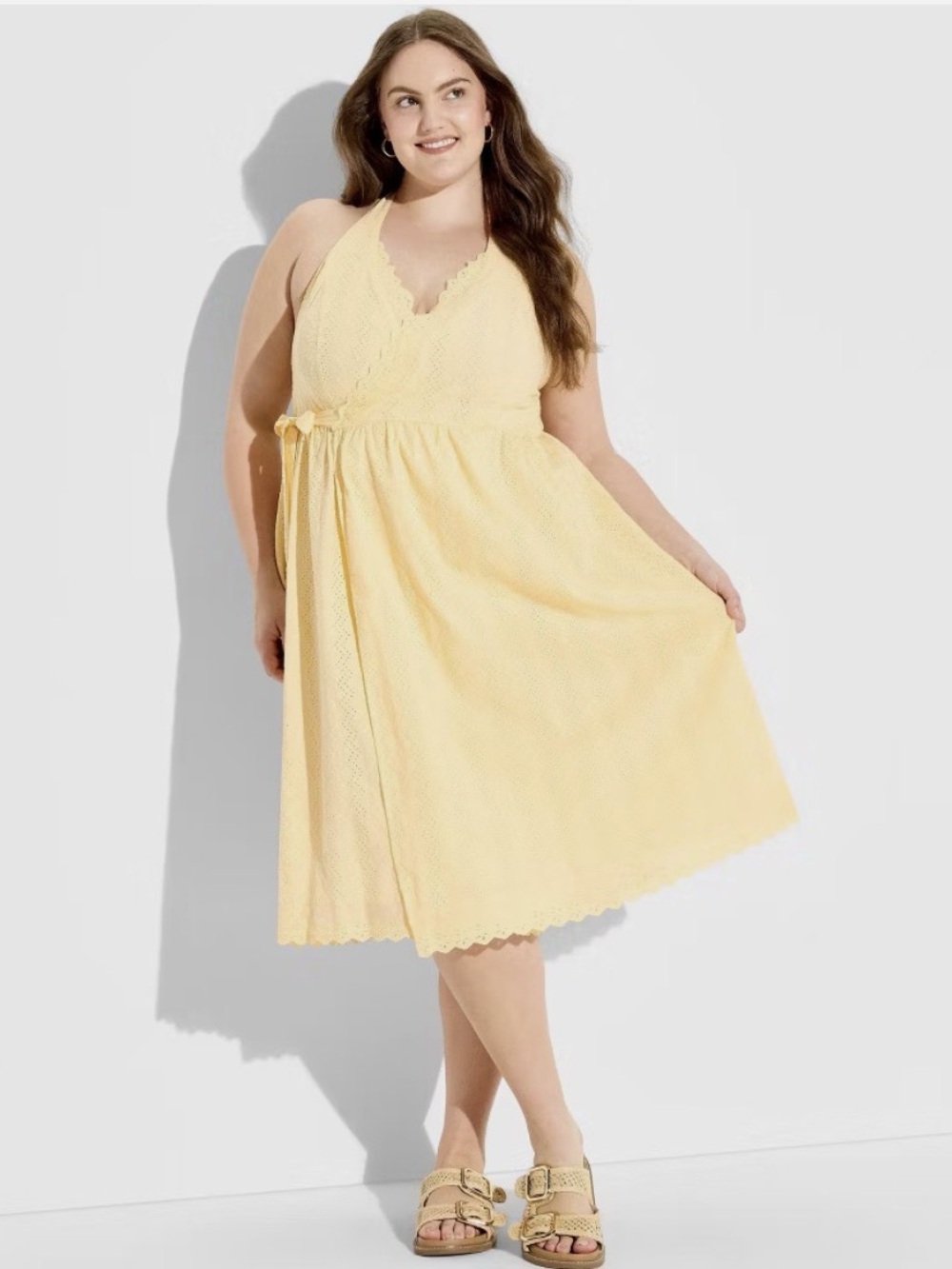 Wild Fable Women's Eyelet Midi Wrap Dress Light Yellow 2X NWT